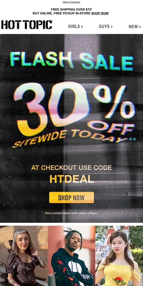 Email from Hot Topic. 30% Off sitewide? We love that for you 🥰