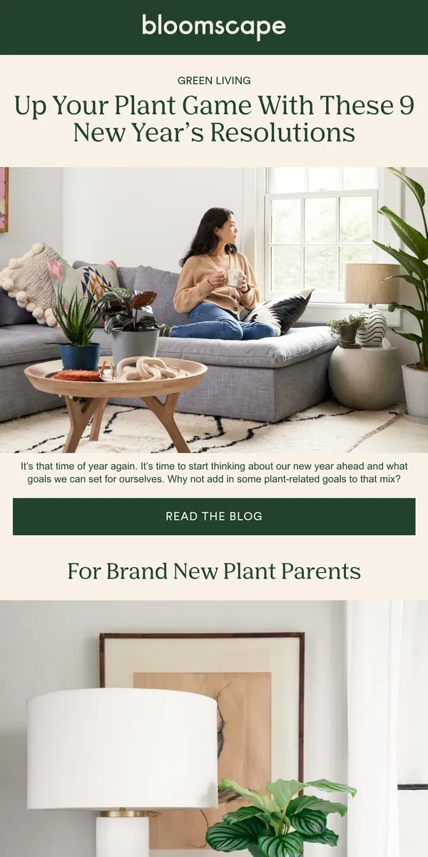 Email from Bloomscape. New Year's Resolutions for Every Plant Parent