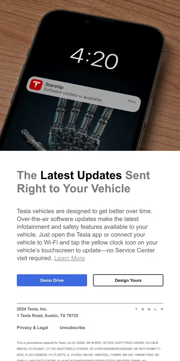 Email from Tesla. Better (and Safer) Over Time