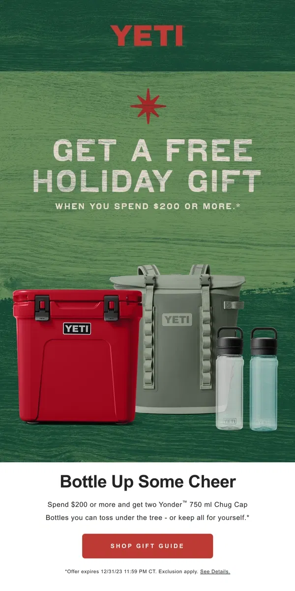 Email from YETI. Get Two Free Yonder™ Bottles