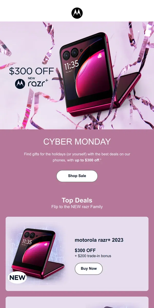 Email from Motorola. Shop Cyber Deals + Moto Care Specials!