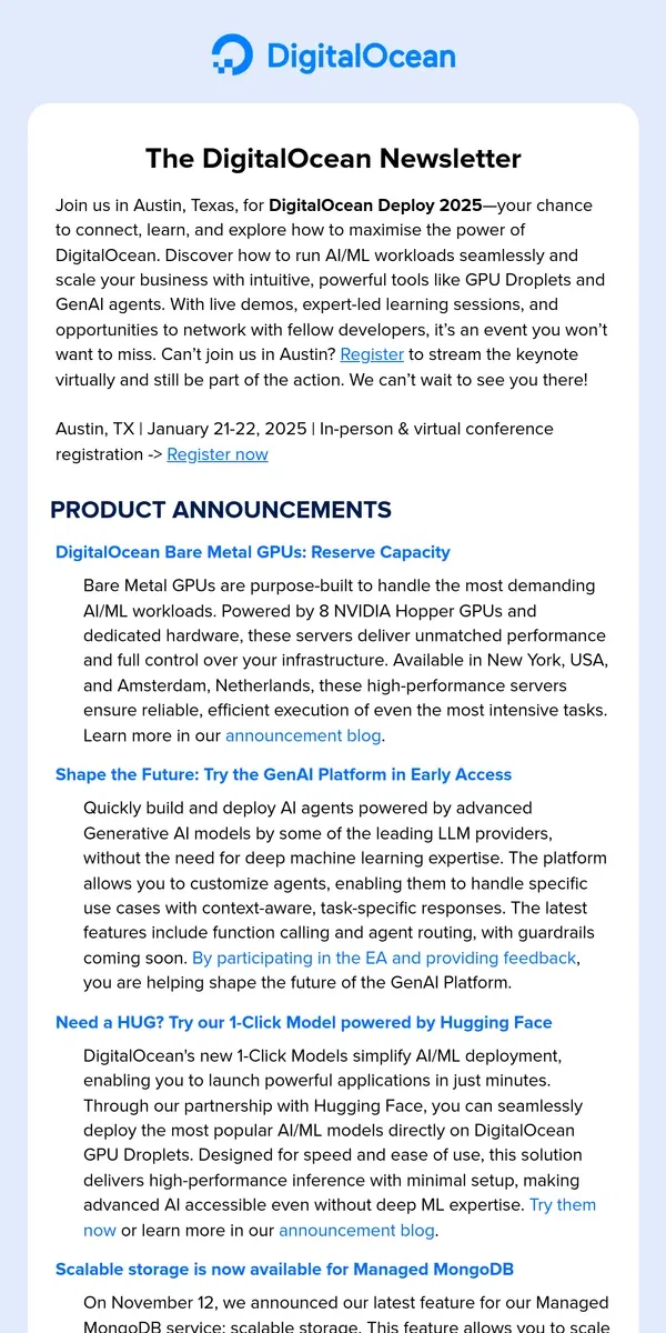 Email from DigitalOcean. The DigitalOcean Newsletter: November 2024