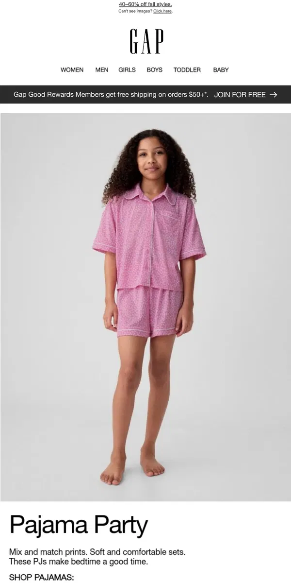 Email from GAP. PAJAMA PARTY