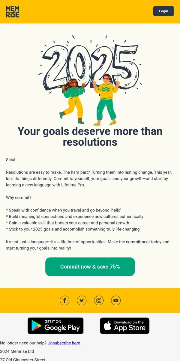 Email from Memrise. 🎯 Commit to your 2025 goals—75% off starts now! (48 hours only)