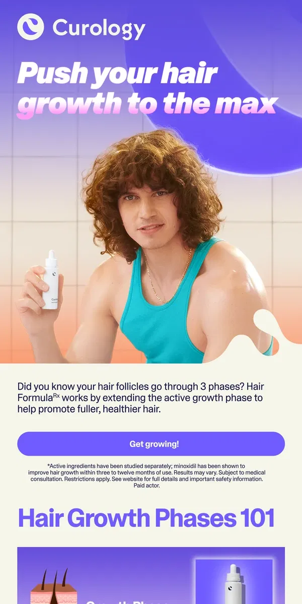 Email from Curology. Hair Formula Rx works those follicles! 🏋️