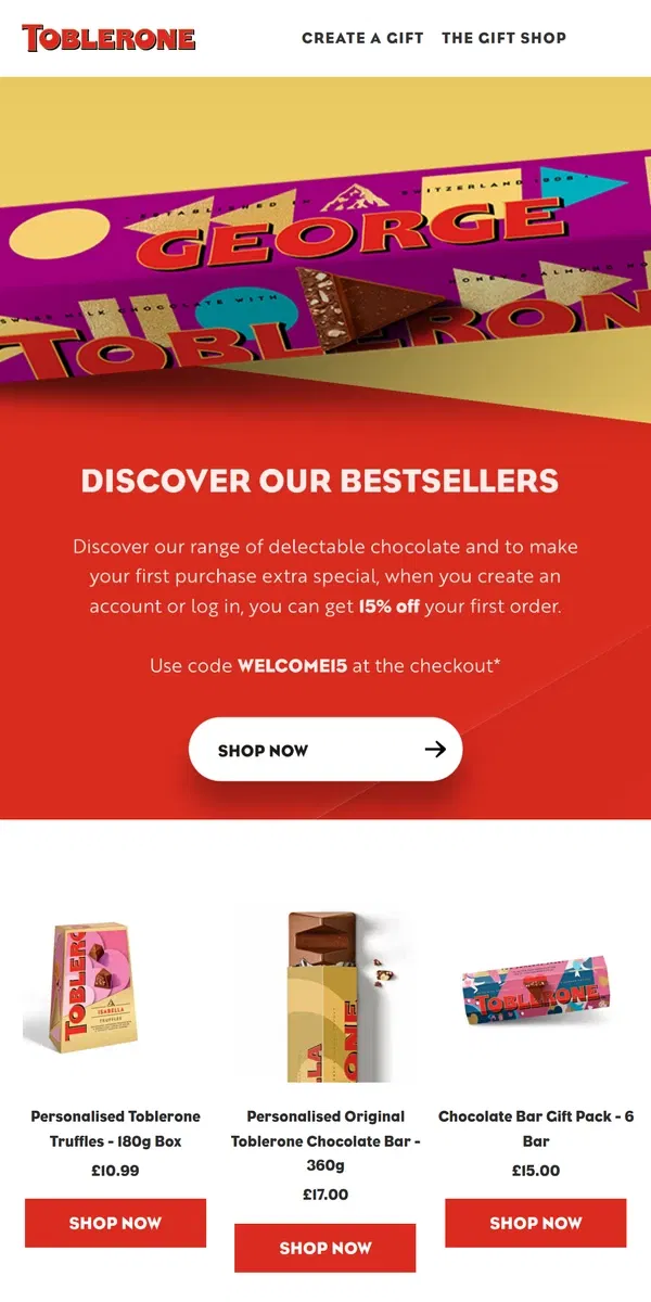 Email from Toblerone. Trending on Toblerone