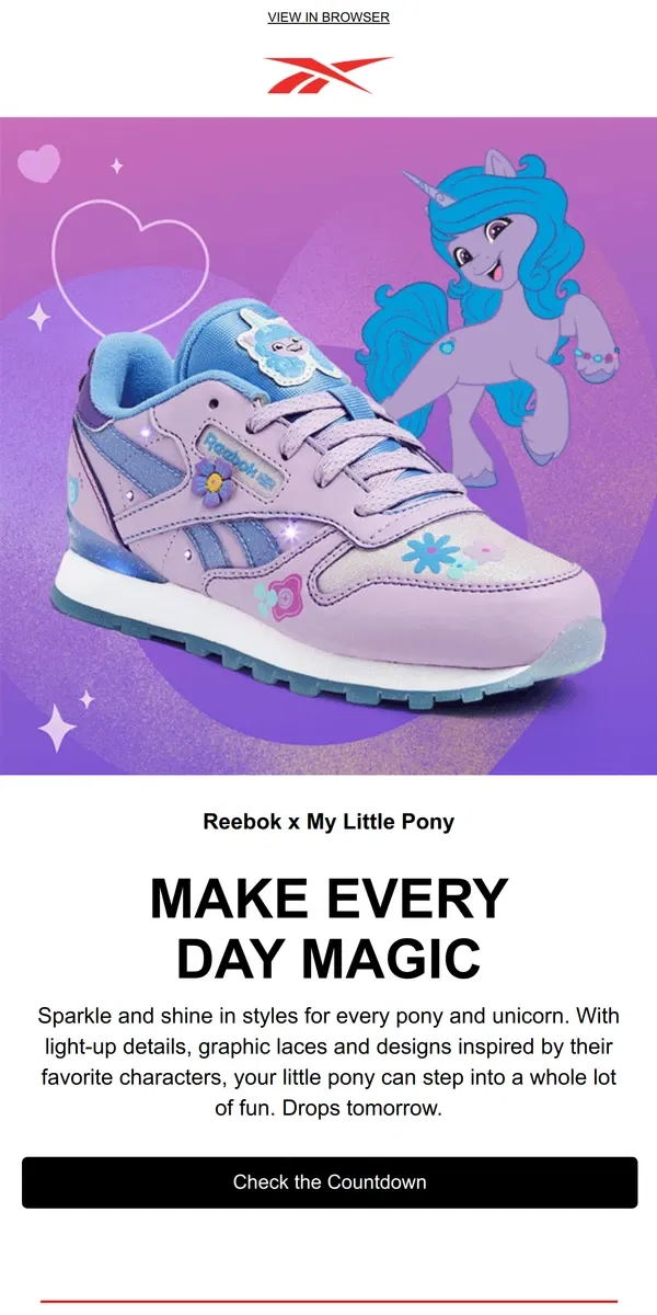 Email from Reebok. Reebok x My Little Pony 🦄🌟