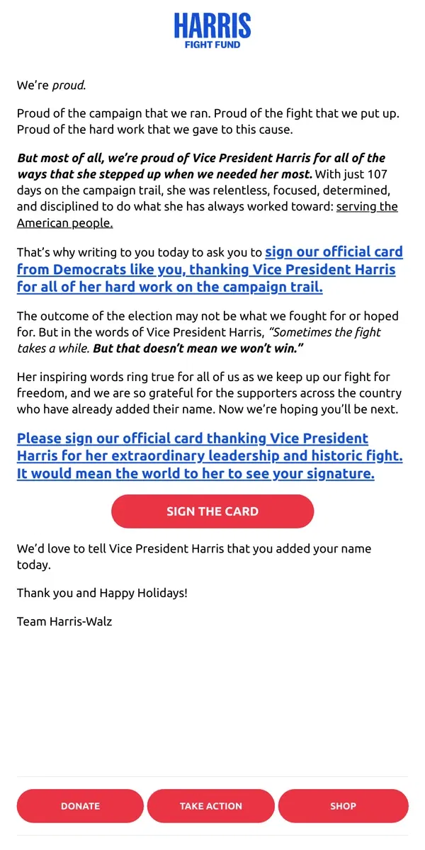 Email from Kamala Harris. Will you join us in thanking Vice President Harris?