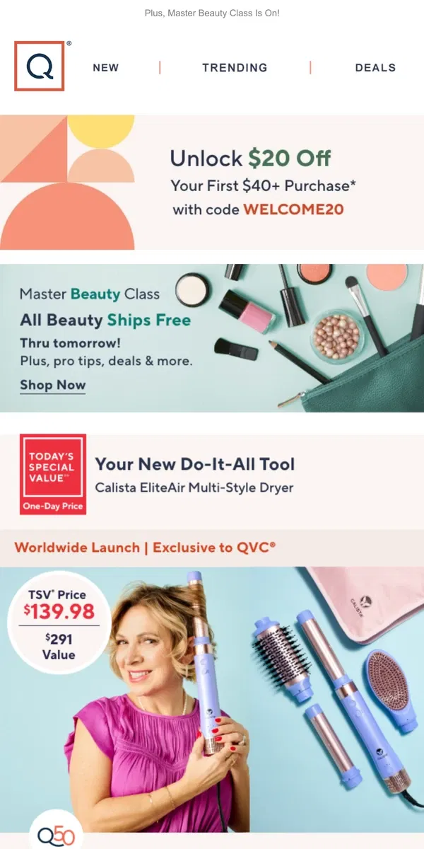 Email from QVC. Exclusive! Do-It-All Styling Tool + Get $20 Off