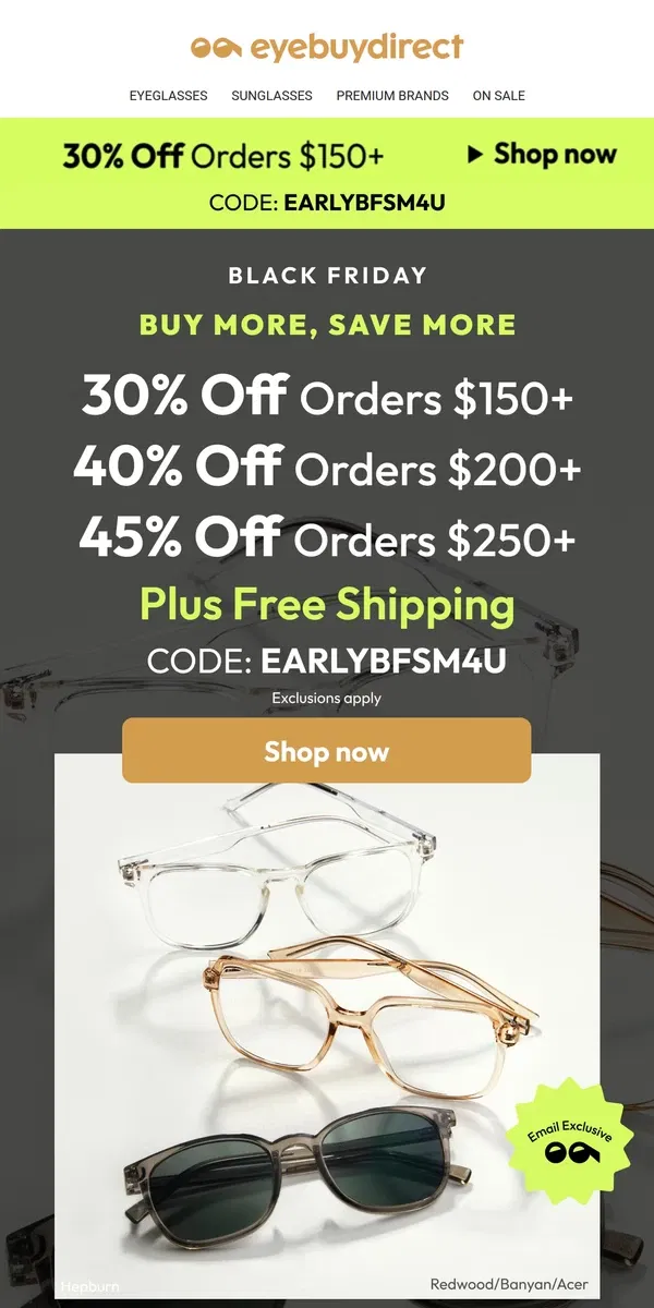 Email from Eyebuydirect. Want More Eyewear Savings? 🤓💰