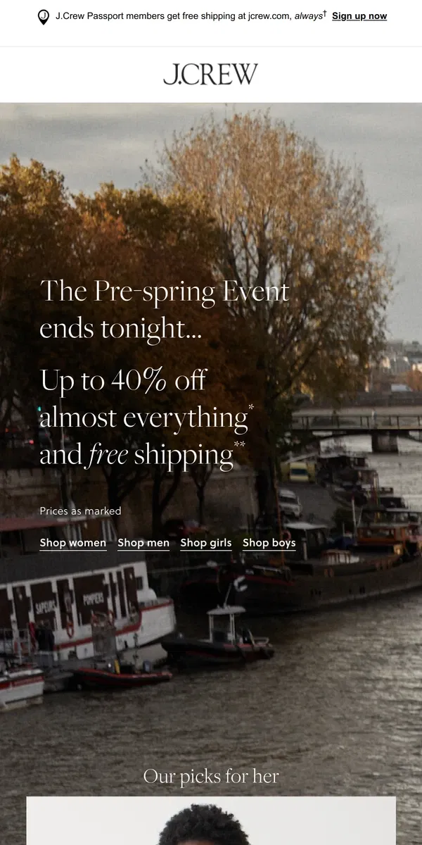 Email from J.Crew. Last call: free shipping & up to 40% off almost everything