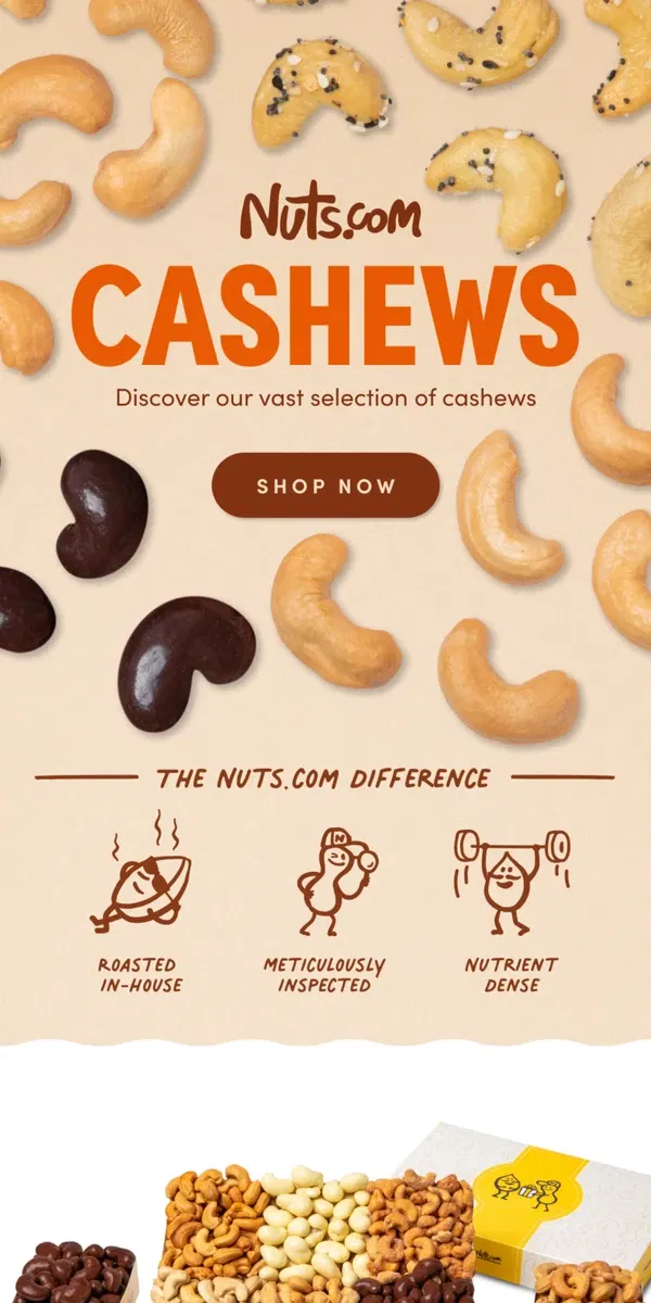 Email from Nuts.com. All Aboard The Cashew Craze ✨ 