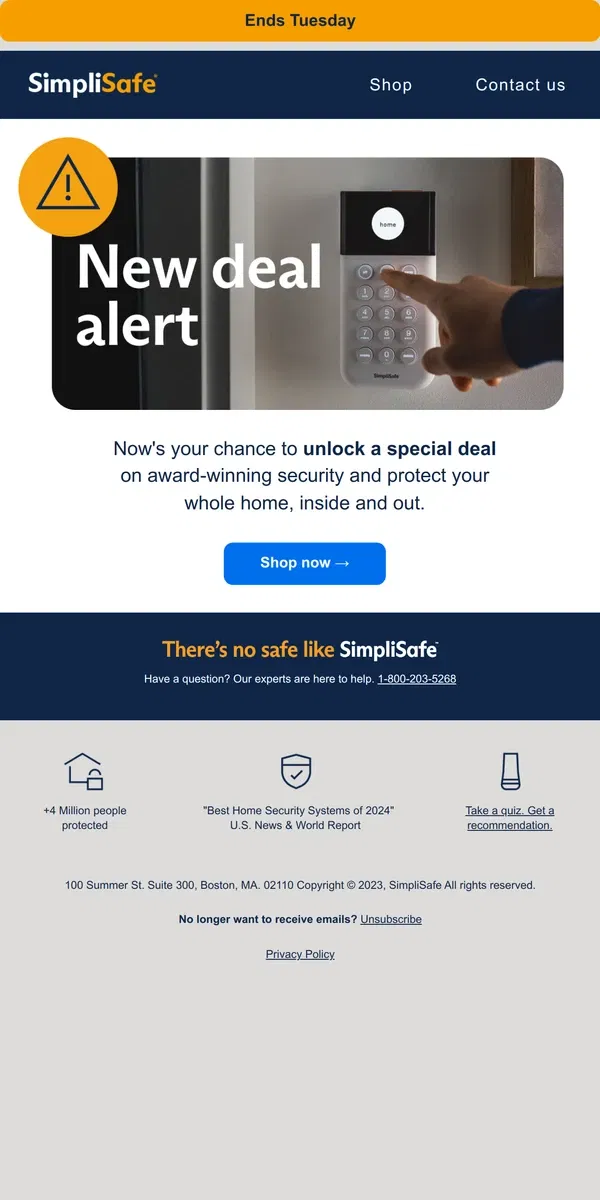 Email from SimpliSafe. For you: big offer on 24/7 home security