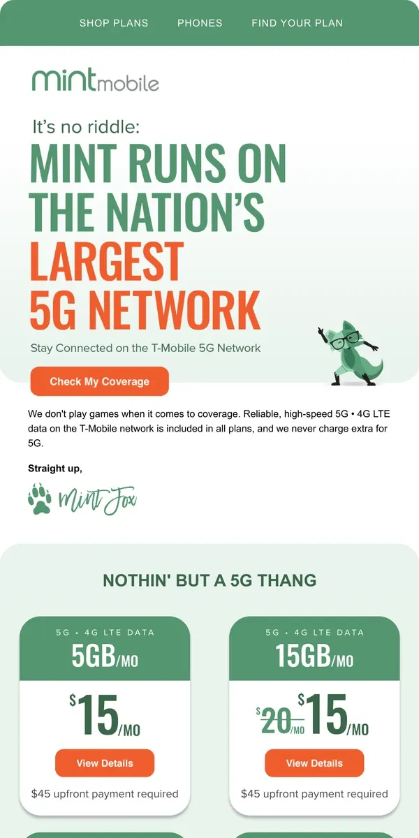 Email from Mint Mobile. What’s fast, free and 5G all over?