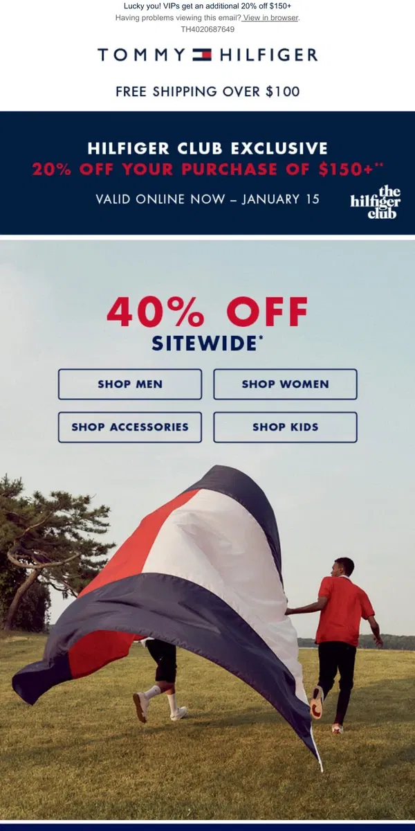 Email from Tommy Hilfiger. 👀 40% off SITEWIDE happening now!