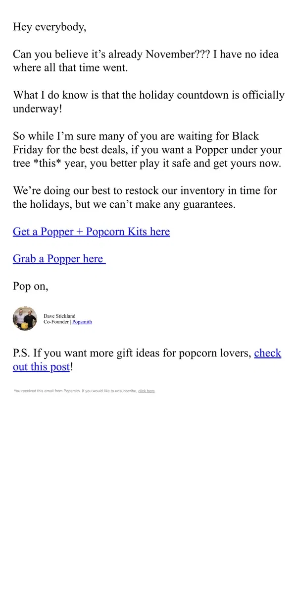 Email from Popsmith. Start your holiday shopping early