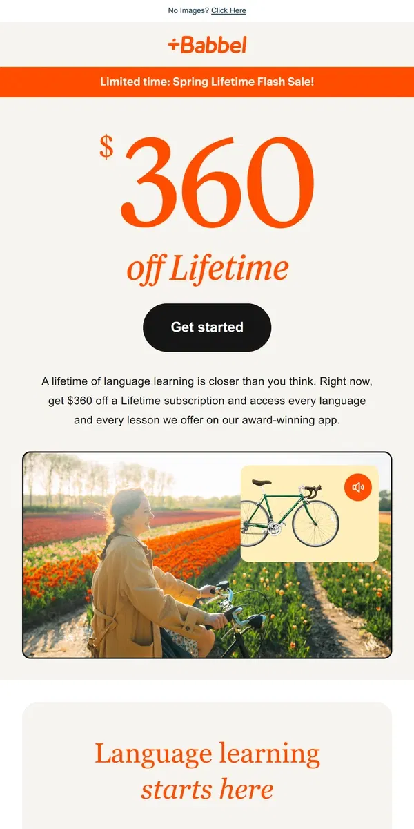 Email from Babbel. Our Lifetime Flash Sale starts now!