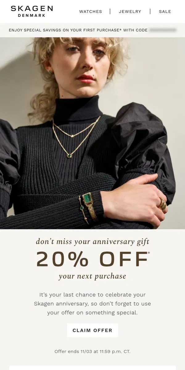 Email from Skagen. we didn’t forget it’s our anniversary.