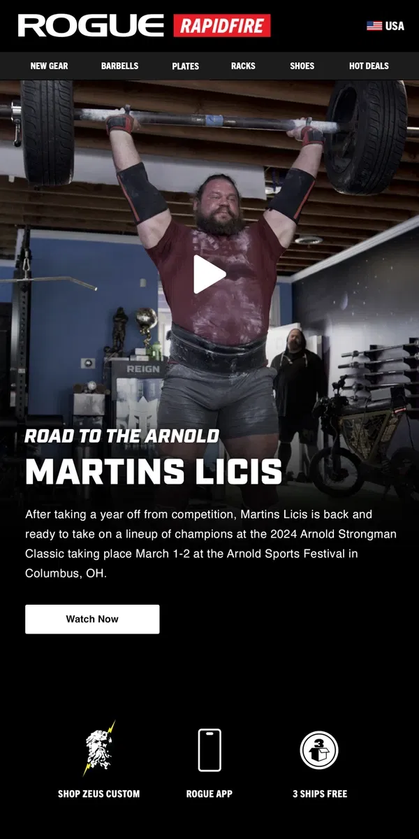 Email from Rogue Fitness. Road to the Arnold - Martins Licis