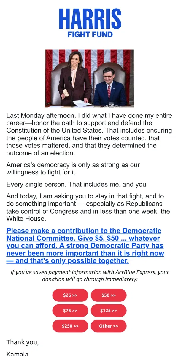 Email from Kamala Harris. Last Monday, I did what I have done my entire career