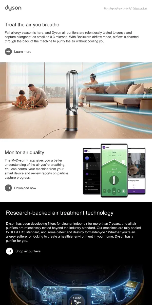 Email from Dyson. Clean the air in your home this fall