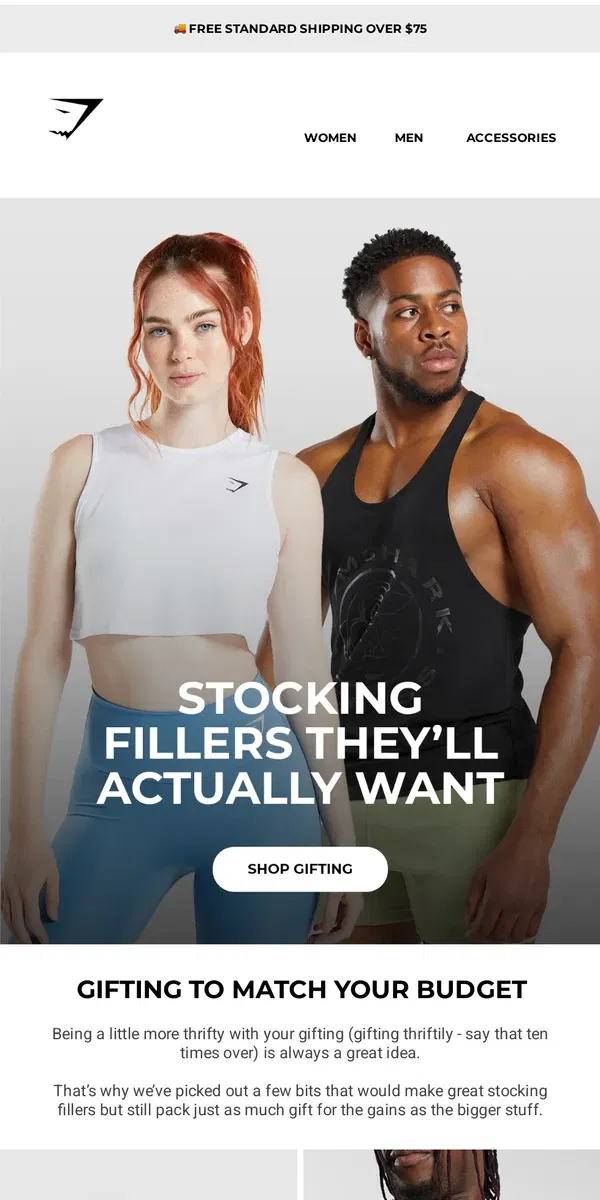 Email from Gymshark. Stocking fillers they’ll actually want 🎁