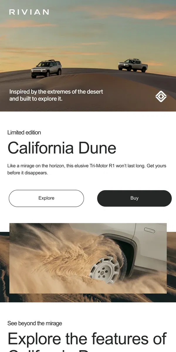 Email from Rivian. Limited edition California Dune R1 has surfaced