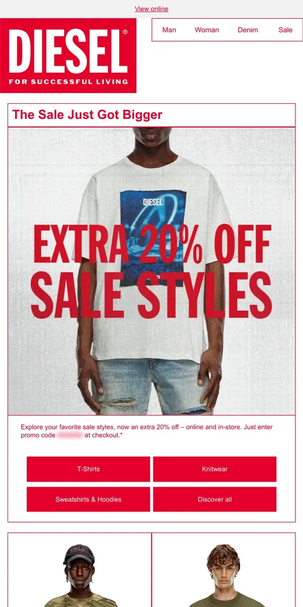 Email from Diesel. Extra 20% Off Starts Now