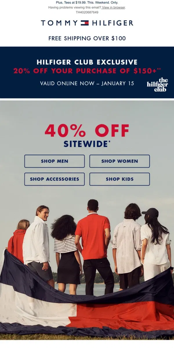 Email from Tommy Hilfiger. STARTING TODAY: 40% off sitewide