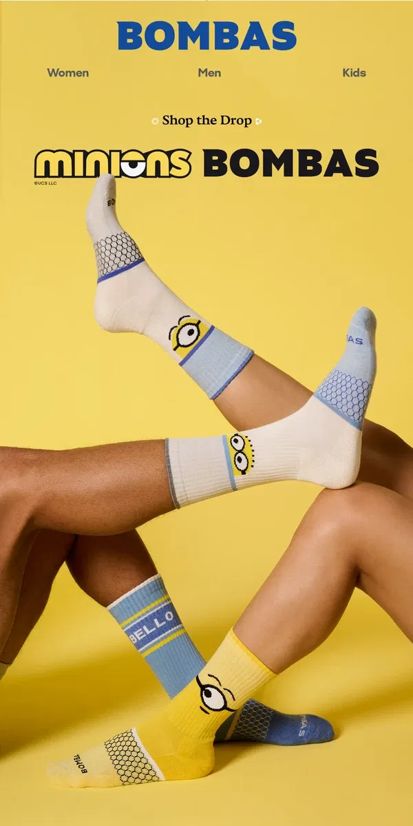 Email from Bombas. Bello! Minions Socks Are Here