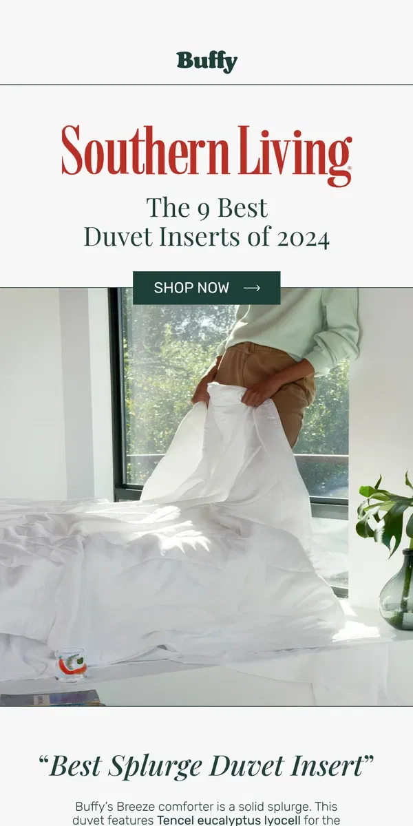 Email from Buffy. Southern Living Reviews the Buffy Breeze Comforter