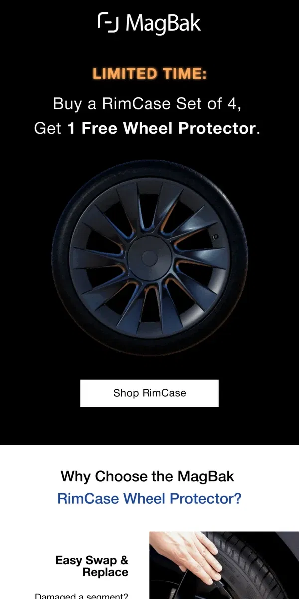 Email from MagBak. Get 1 FREE RimCase Wheel Protector 🚗