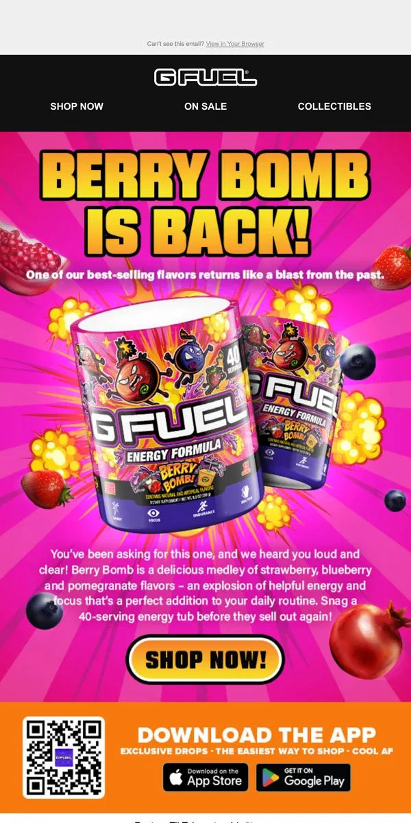 Email from G FUEL. 💥 Set It Off With a Berry Bomb!