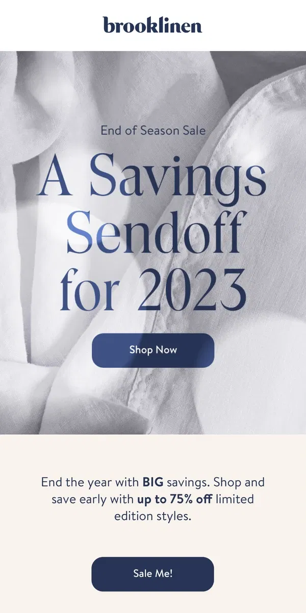 Email from Brooklinen. Ring in the End of Season Savings