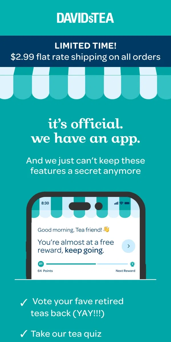 Email from DAVIDsTEA. You 🤝 our NEW app