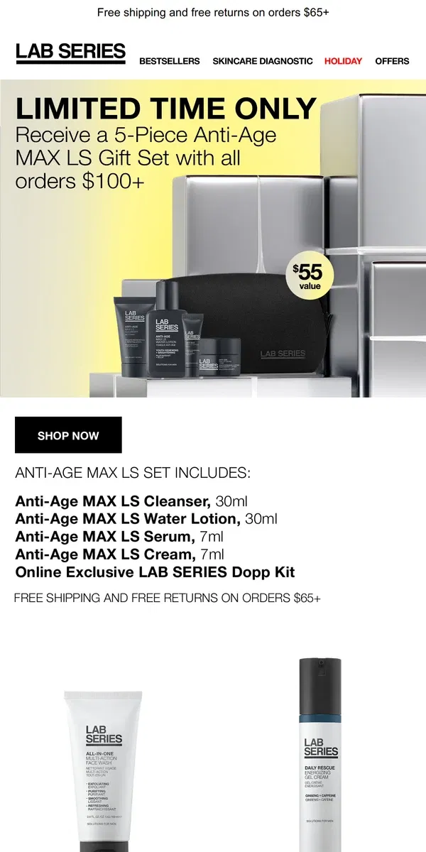 Email from Lab Series. JUST FOR YOU: A 5-Piece Anti-Age MAX LS Gift Set