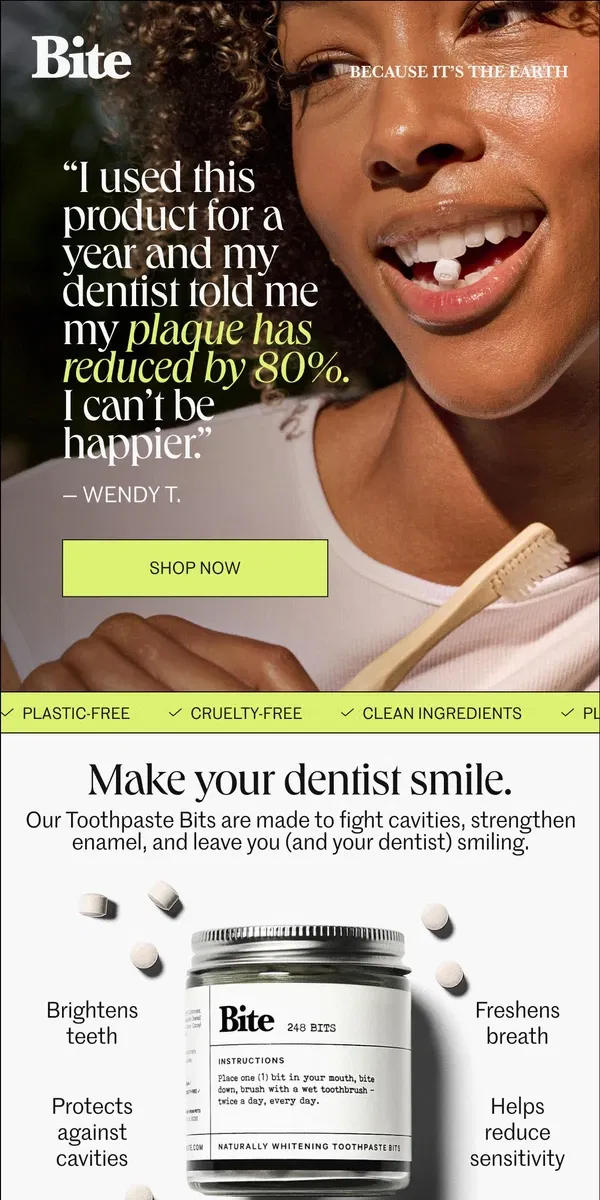 Email from Bite Toothpaste Bits. Make your dentist happy.