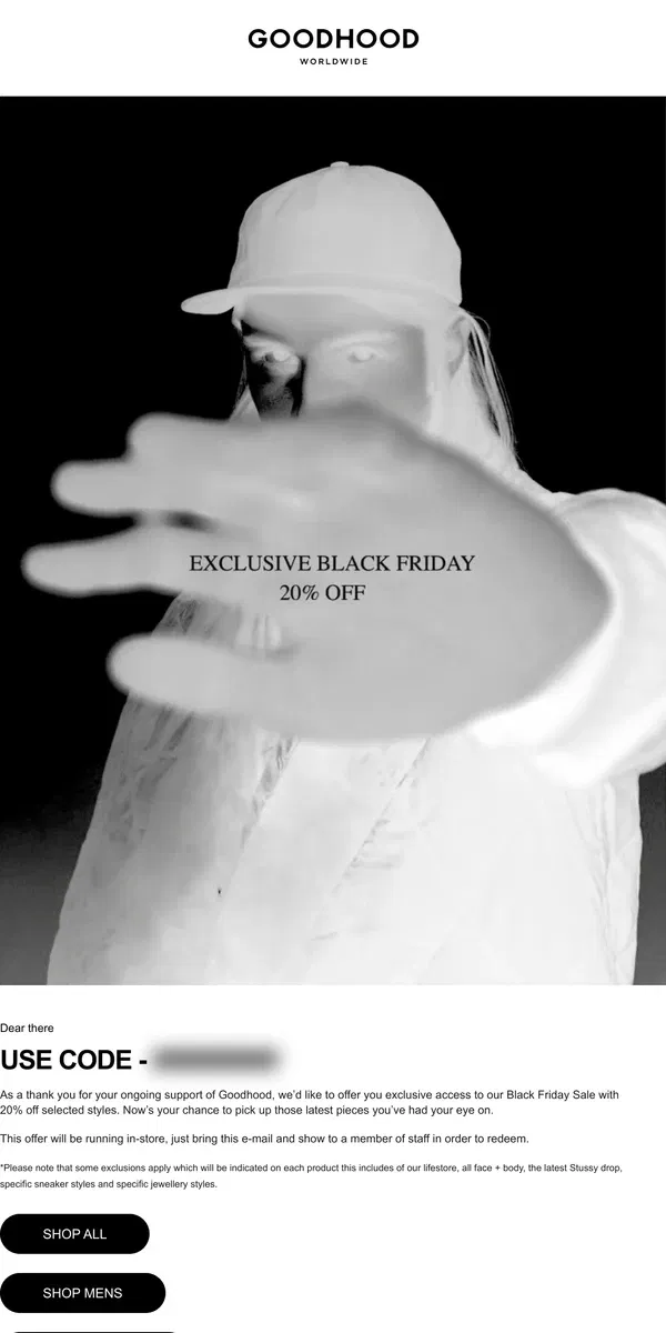 Email from Goodhood. Early Access - Black Friday Deals Have Landed