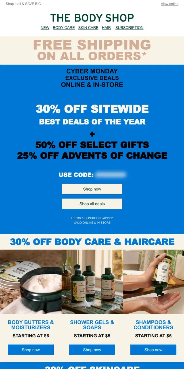 Email from The Body Shop. Best Deals of The Year + FREE SHIPPING on ALL ORDERS