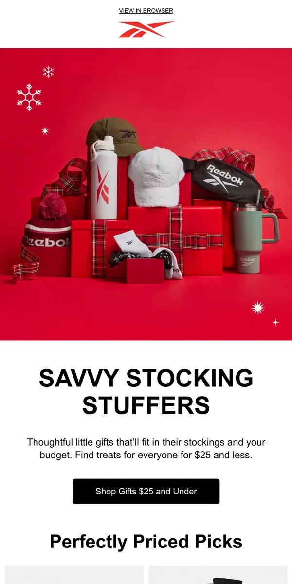 Email from Reebok. Stocking stuffers under $25 😍