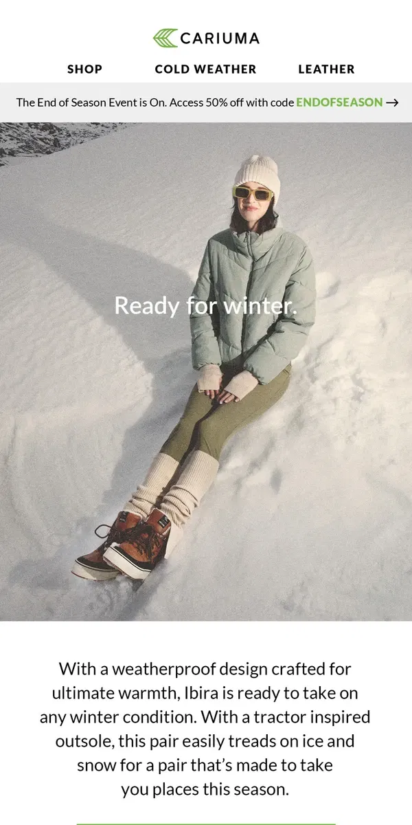 Email from Cariuma. Your Perfect Winter Boot