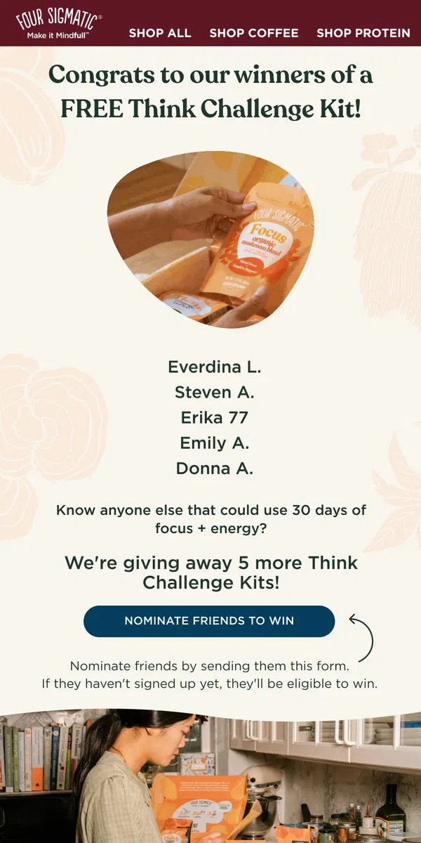 Email from Four Sigmatic. Are you a winner?