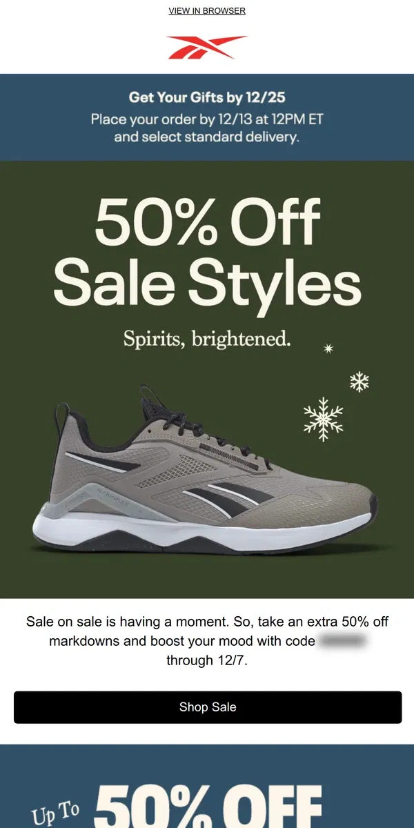 Email from Reebok. Open this for a 50% off promo code