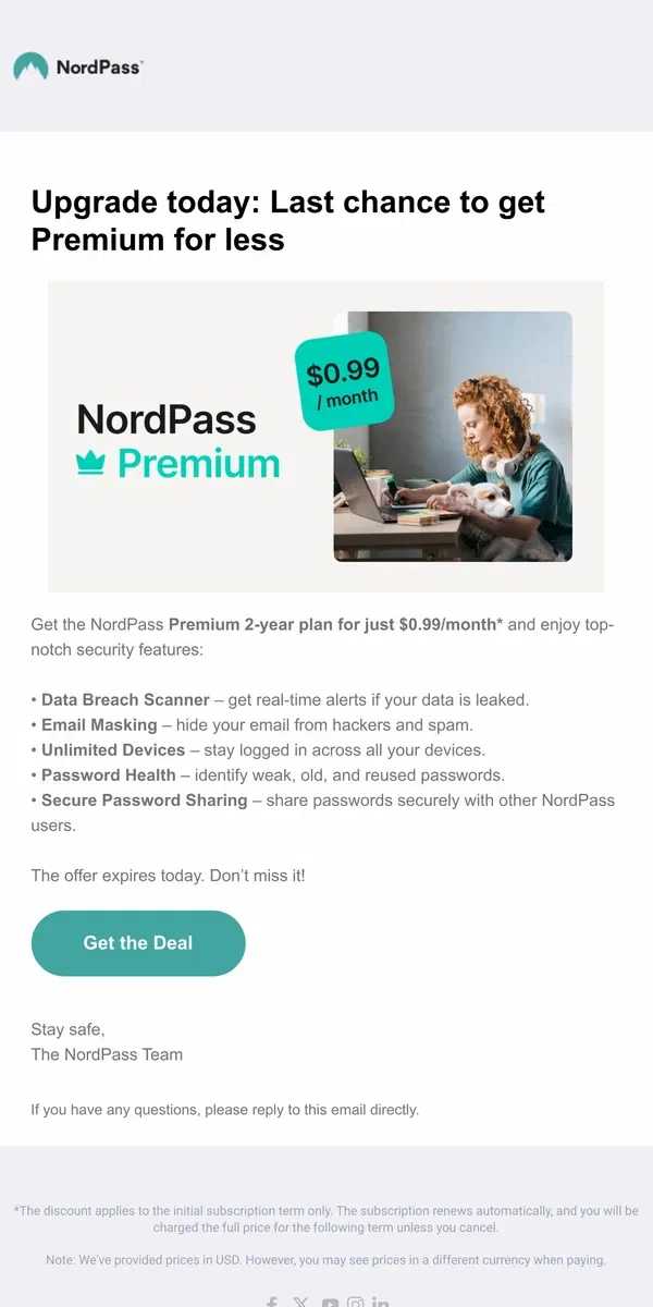 Email from NordVPN. Last day for the deal