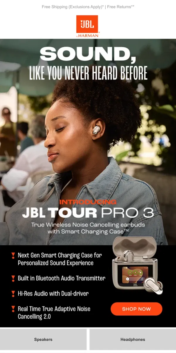 Email from JBL. Introducing JBL Tour Pro 3 - Sound Like You Never Heard Before