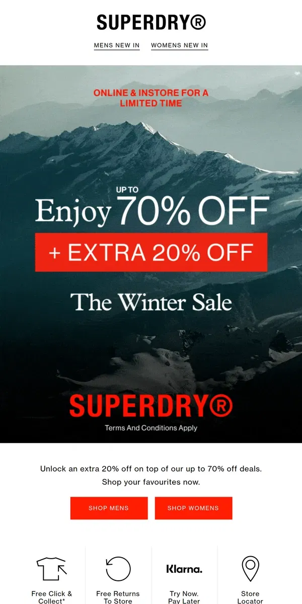 Email from Superdry. Up to 70% Off + Extra 20%! Don't Miss Our Best Sale Yet