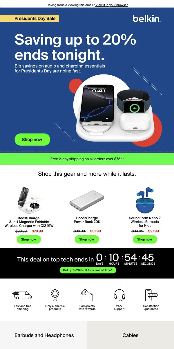 Email from Belkin. 🚨 Last Day to save up to 20% across the site