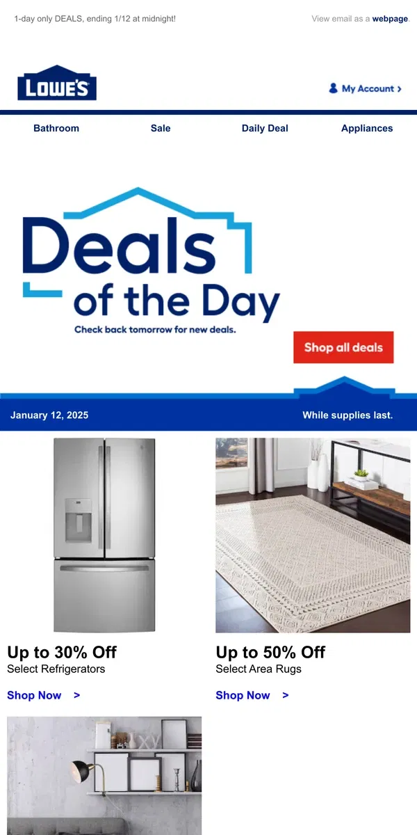 Email from Lowe's. Time’s almost up! Shop these deals QUICK.