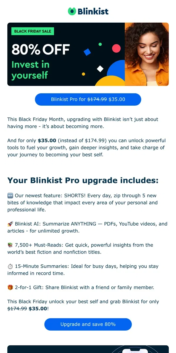 Email from Blinkist. 🖤 Black week is ending – 80% on Blinkist!