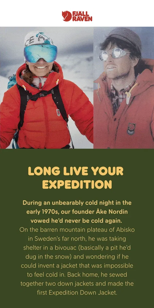 Email from Fjällräven. Celebrating 50 years of Expedition Jackets